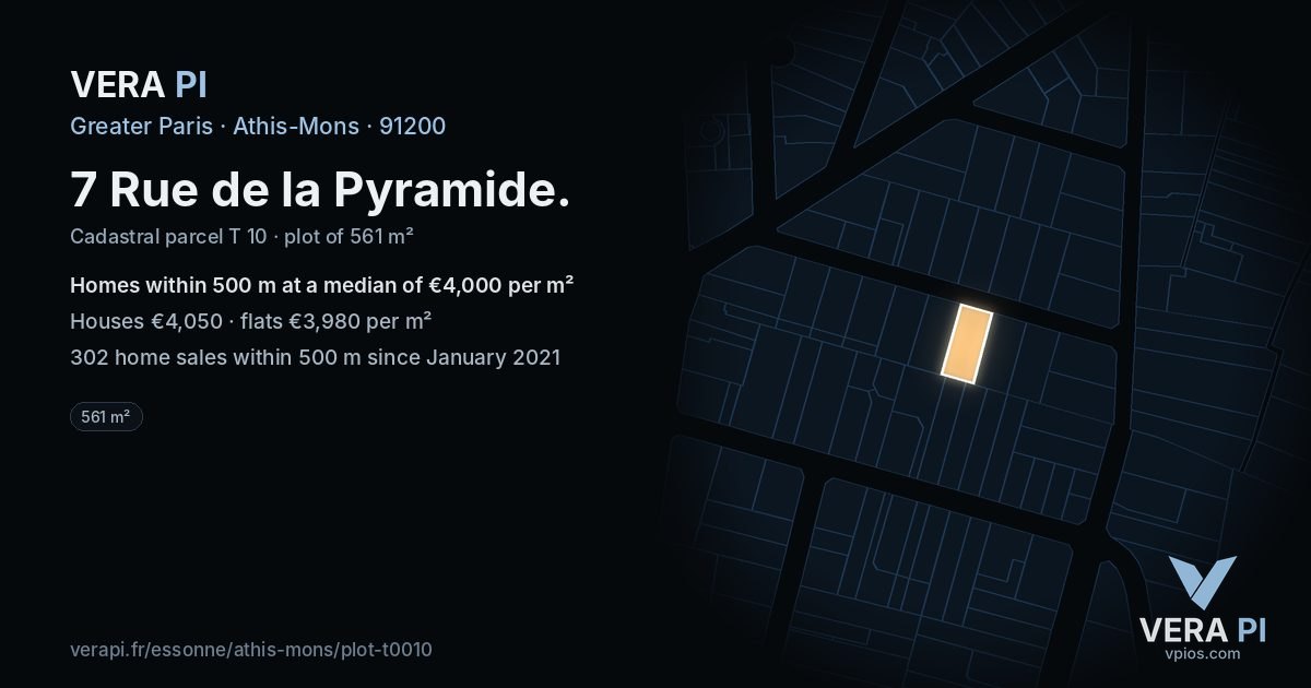 7 Rue de la Pyramide, Athis-Mons at night – the plot lit, the parcels around coloured by the prices near them