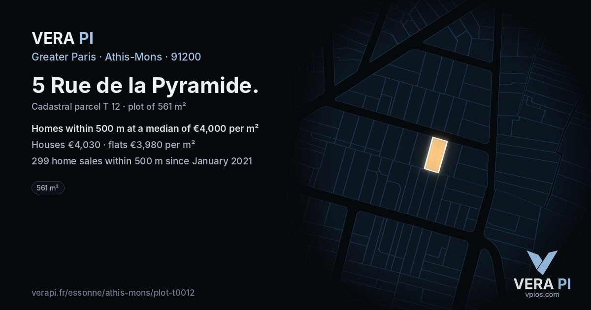 5 Rue de la Pyramide, Athis-Mons at night – the plot lit, the parcels around coloured by the prices near them