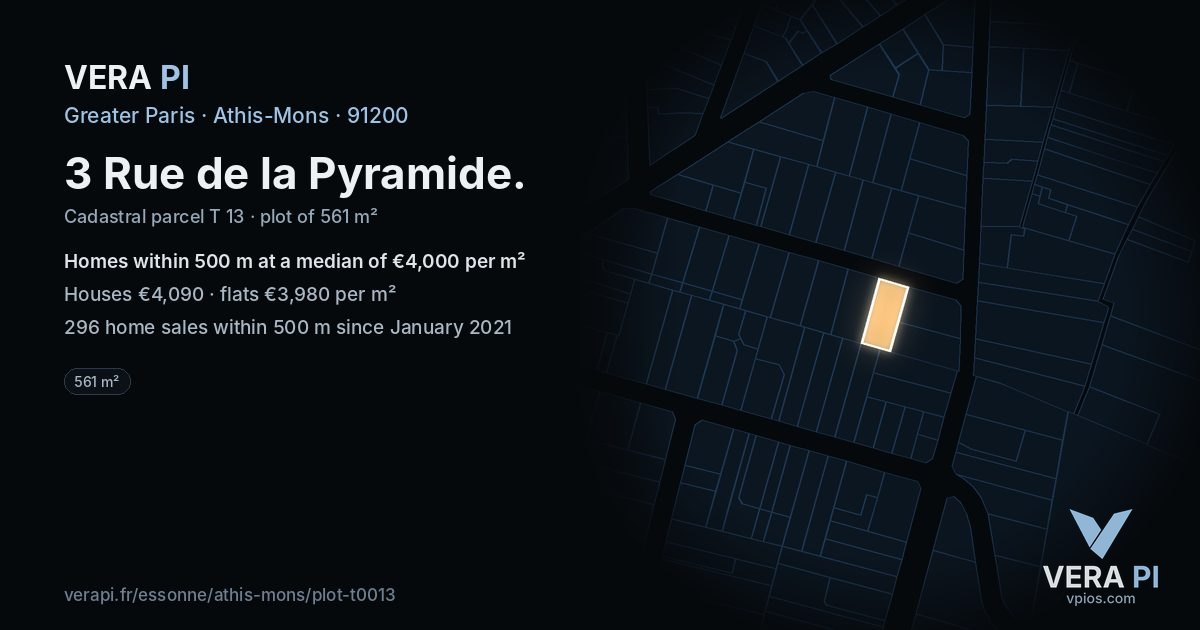 3 Rue de la Pyramide, Athis-Mons at night – the plot lit, the parcels around coloured by the prices near them