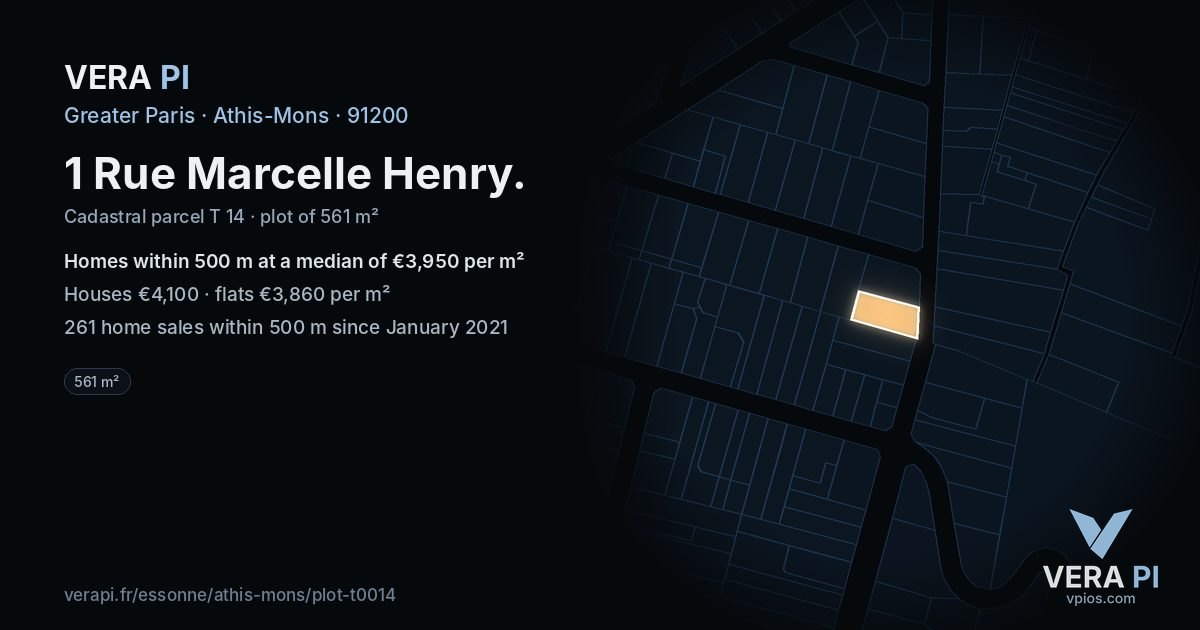 1 Rue Marcelle Henry, Athis-Mons at night – the plot lit, the parcels around coloured by the prices near them