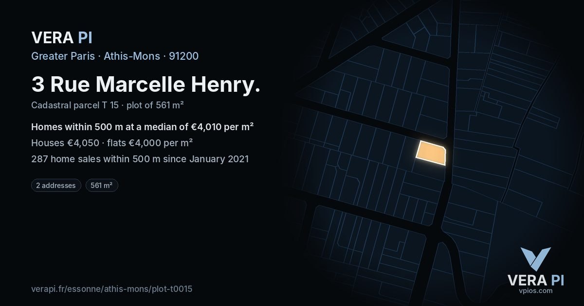 3 Rue Marcelle Henry, Athis-Mons at night – the plot lit, the parcels around coloured by the prices near them