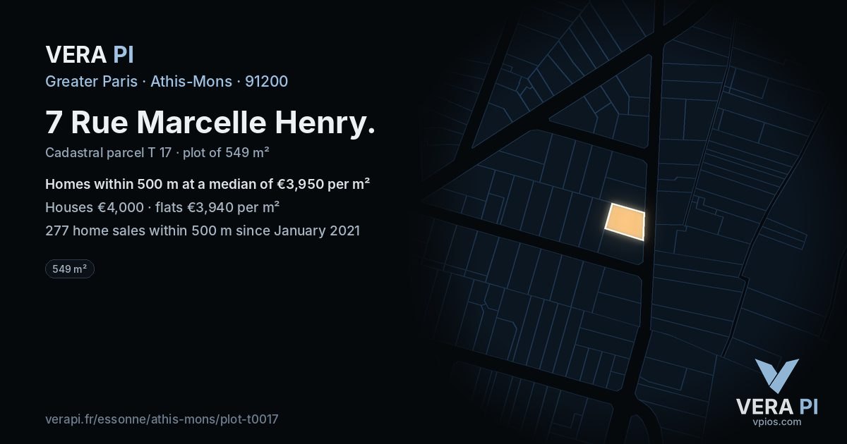 7 Rue Marcelle Henry, Athis-Mons at night – the plot lit, the parcels around coloured by the prices near them