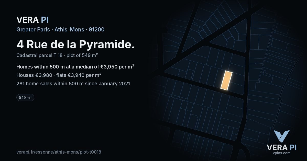 4 Rue de la Pyramide, Athis-Mons at night – the plot lit, the parcels around coloured by the prices near them