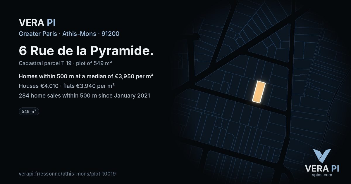 6 Rue de la Pyramide, Athis-Mons at night – the plot lit, the parcels around coloured by the prices near them