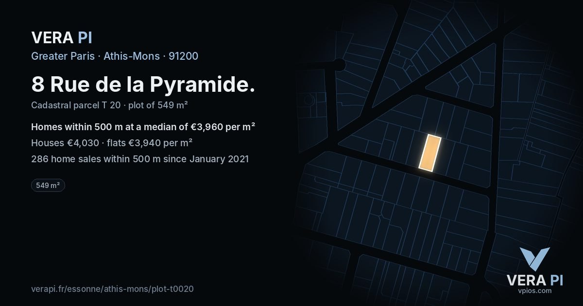 8 Rue de la Pyramide, Athis-Mons at night – the plot lit, the parcels around coloured by the prices near them