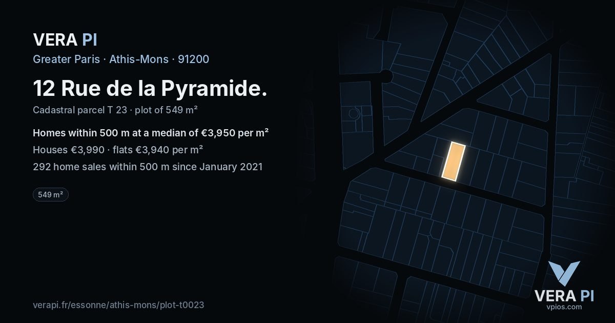 12 Rue de la Pyramide, Athis-Mons at night – the plot lit, the parcels around coloured by the prices near them