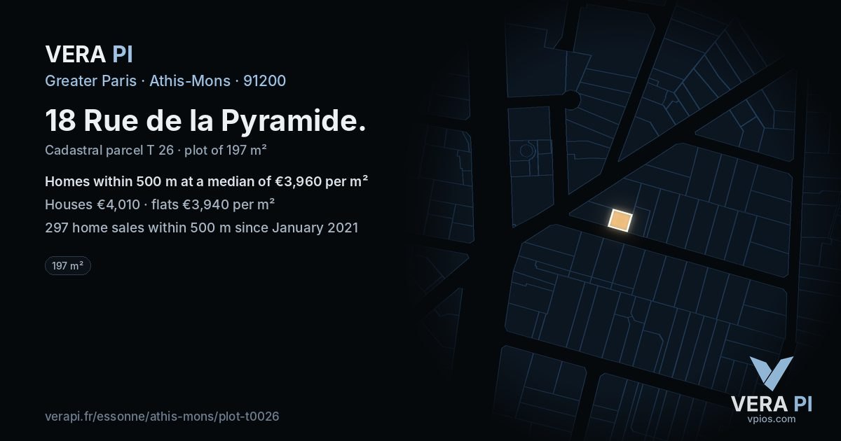 18 Rue de la Pyramide, Athis-Mons at night – the plot lit, the parcels around coloured by the prices near them