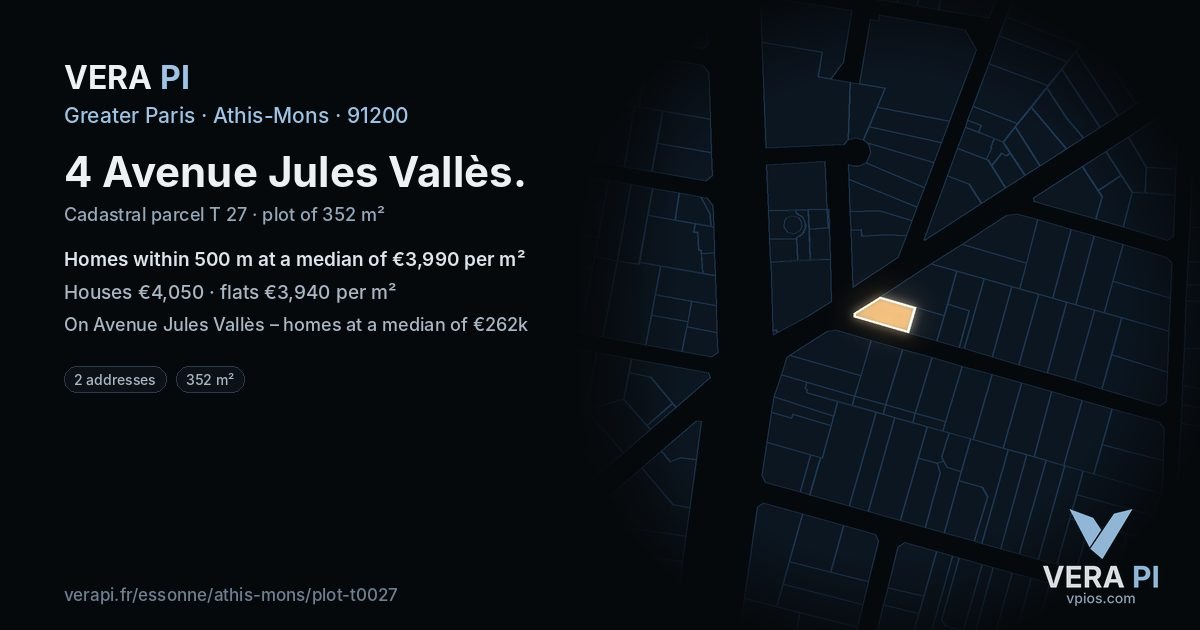 4 Avenue Jules Vallès, Athis-Mons at night – the plot lit, the parcels around coloured by the prices near them