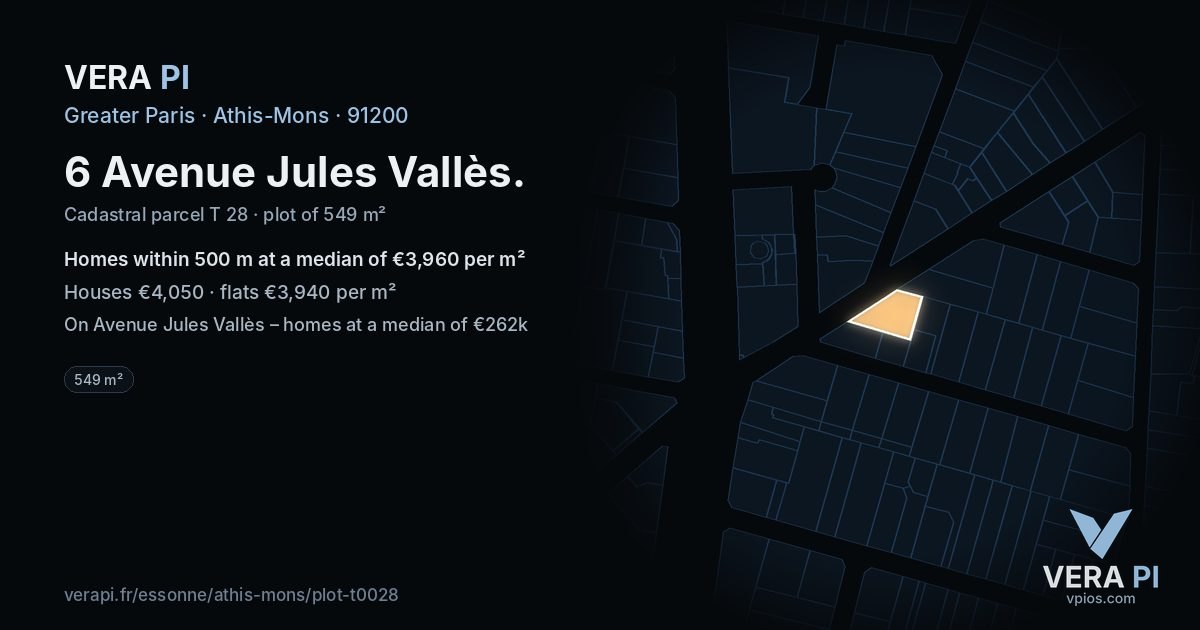 6 Avenue Jules Vallès, Athis-Mons at night – the plot lit, the parcels around coloured by the prices near them