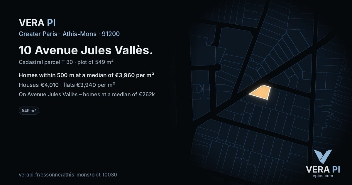 10 Avenue Jules Vallès, Athis-Mons at night – the plot lit, the parcels around coloured by the prices near them