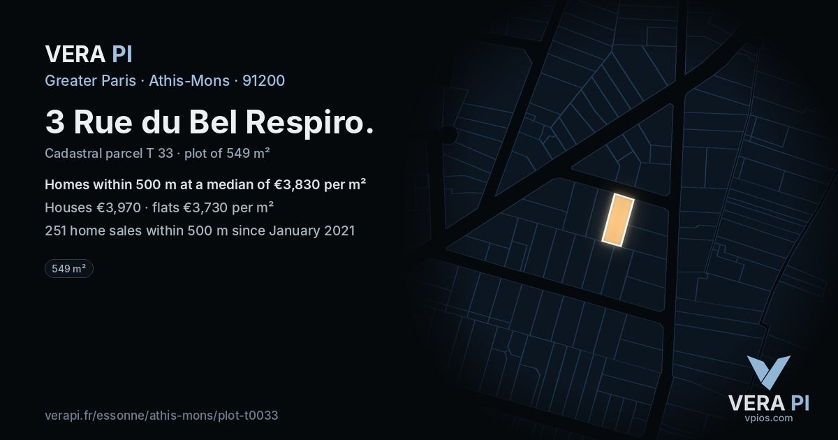 3 Rue du Bel Respiro, Athis-Mons at night – the plot lit, the parcels around coloured by the prices near them