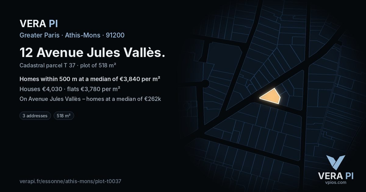 12 Avenue Jules Vallès, Athis-Mons at night – the plot lit, the parcels around coloured by the prices near them