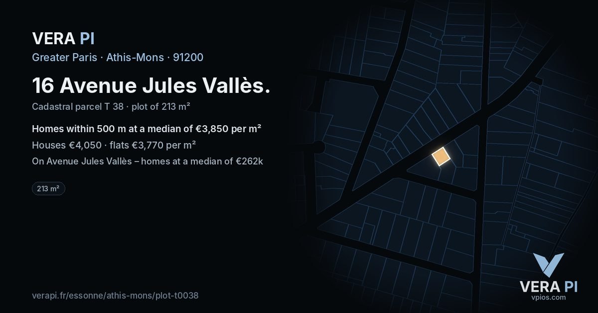 16 Avenue Jules Vallès, Athis-Mons at night – the plot lit, the parcels around coloured by the prices near them