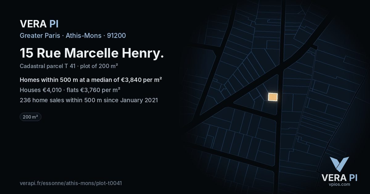 15 Rue Marcelle Henry, Athis-Mons at night – the plot lit, the parcels around coloured by the prices near them
