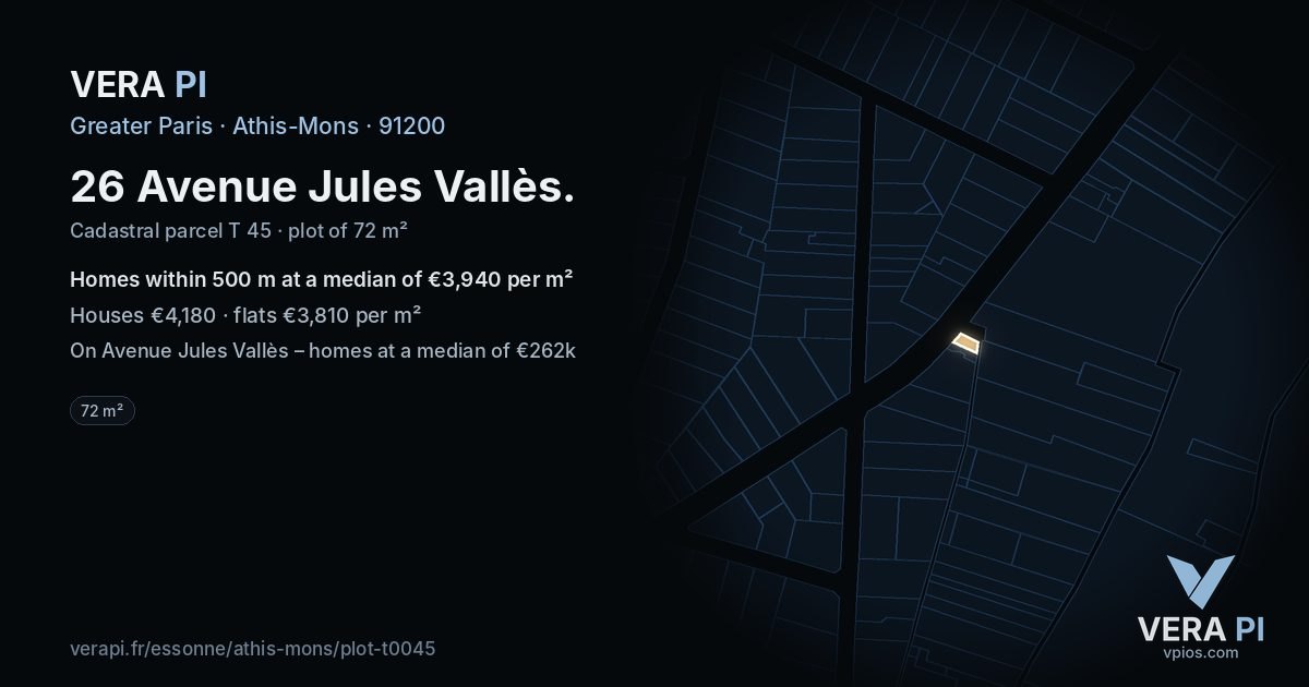 26 Avenue Jules Vallès, Athis-Mons at night – the plot lit, the parcels around coloured by the prices near them