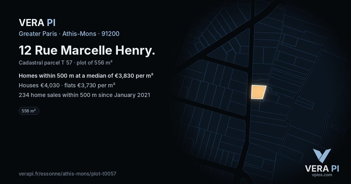 12 Rue Marcelle Henry, Athis-Mons at night – the plot lit, the parcels around coloured by the prices near them