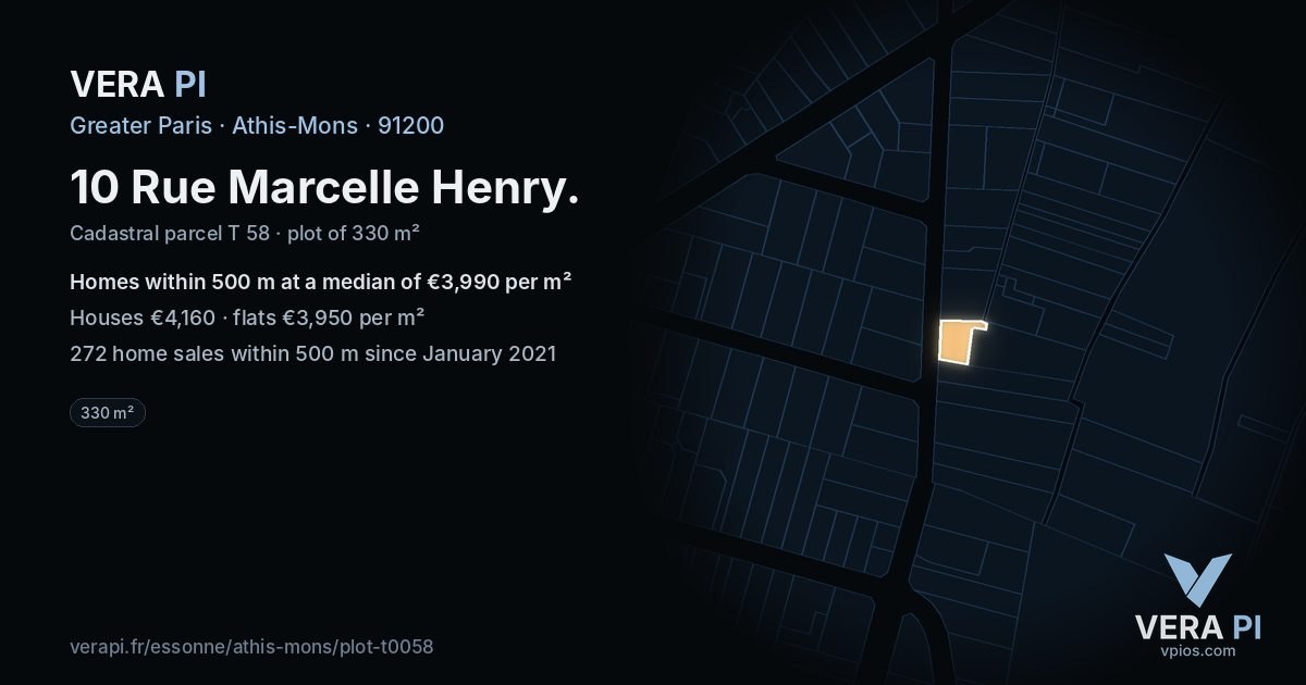 10 Rue Marcelle Henry, Athis-Mons at night – the plot lit, the parcels around coloured by the prices near them