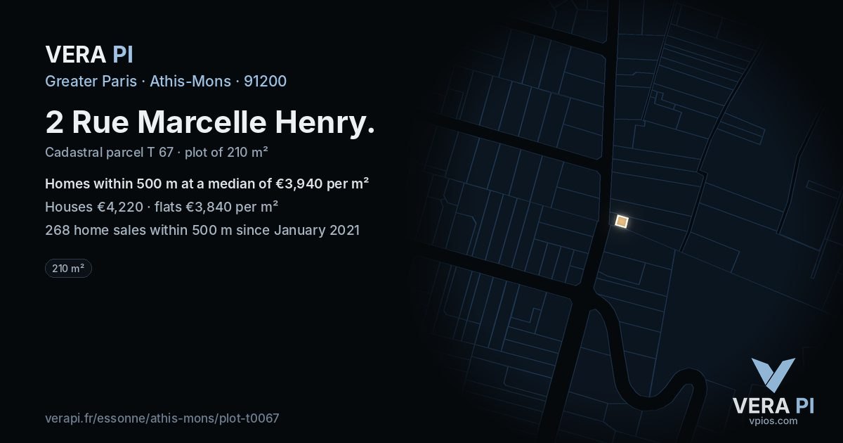 2 Rue Marcelle Henry, Athis-Mons at night – the plot lit, the parcels around coloured by the prices near them