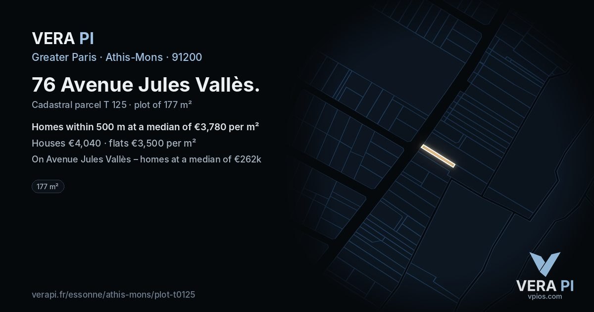 76 Avenue Jules Vallès, Athis-Mons at night – the plot lit, the parcels around coloured by the prices near them