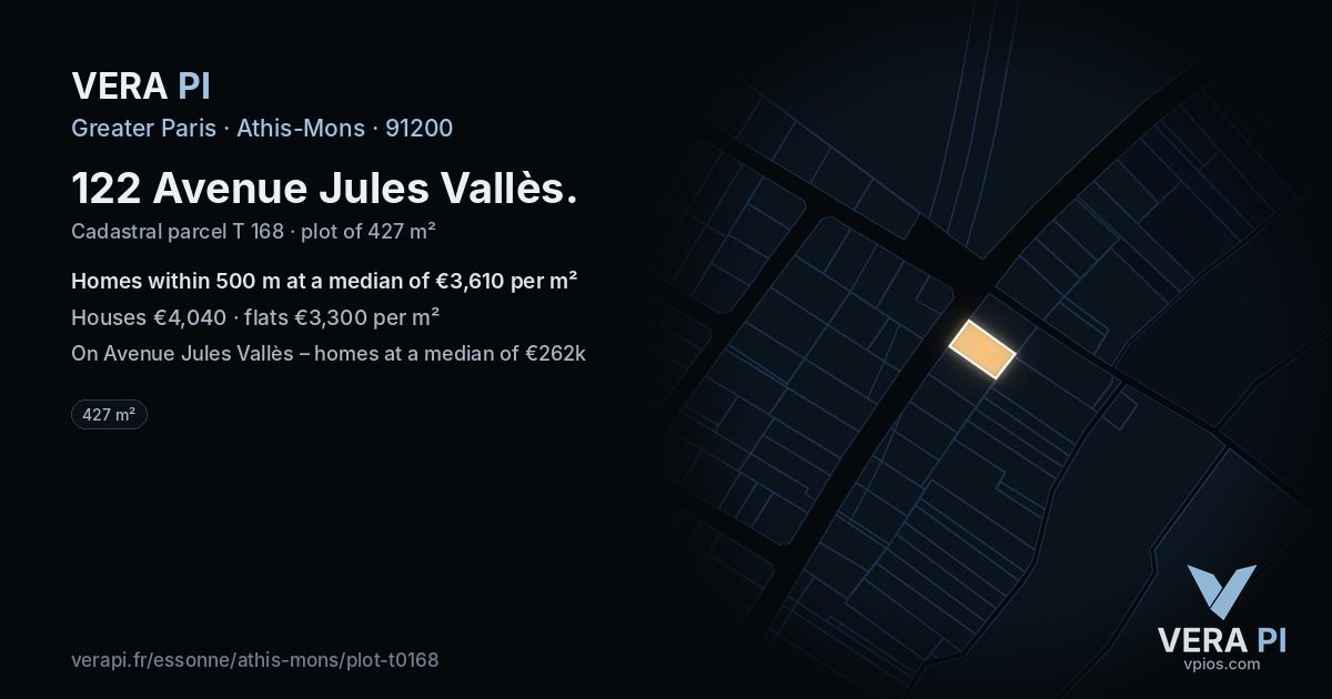 122 Avenue Jules Vallès, Athis-Mons at night – the plot lit, the parcels around coloured by the prices near them