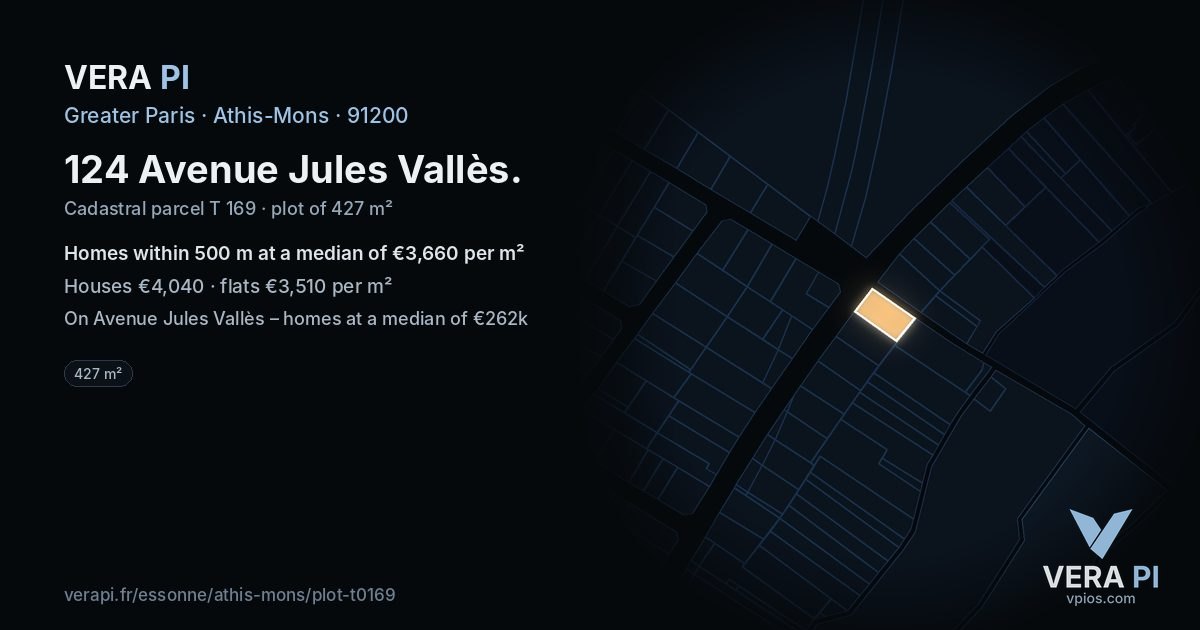 124 Avenue Jules Vallès, Athis-Mons at night – the plot lit, the parcels around coloured by the prices near them