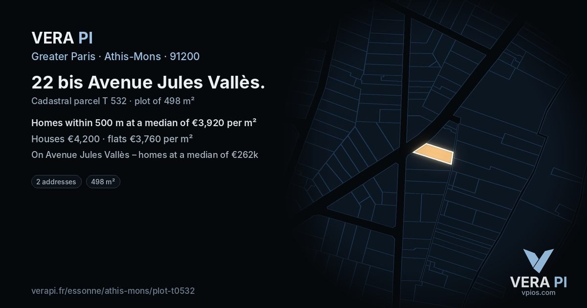 22 bis Avenue Jules Vallès, Athis-Mons at night – the plot lit, the parcels around coloured by the prices near them