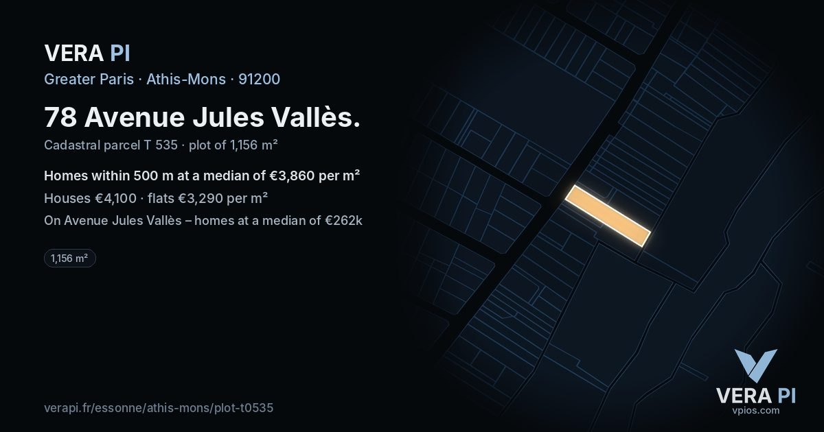 78 Avenue Jules Vallès, Athis-Mons at night – the plot lit, the parcels around coloured by the prices near them