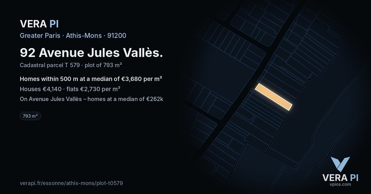 92 Avenue Jules Vallès, Athis-Mons at night – the plot lit, the parcels around coloured by the prices near them