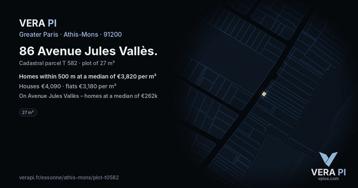 86 Avenue Jules Vallès, Athis-Mons at night – the plot lit, the parcels around coloured by the prices near them
