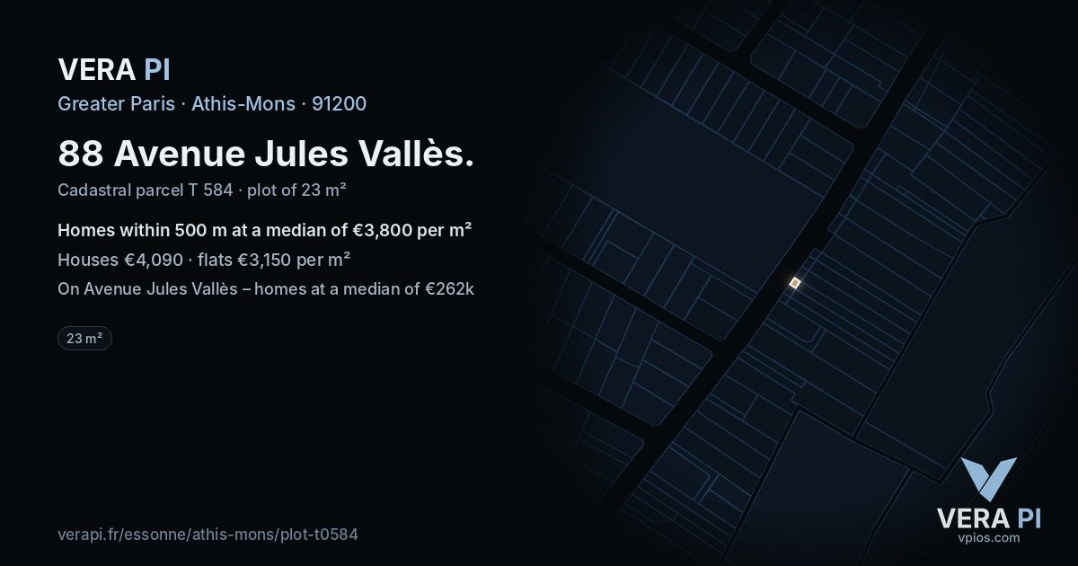 88 Avenue Jules Vallès, Athis-Mons at night – the plot lit, the parcels around coloured by the prices near them