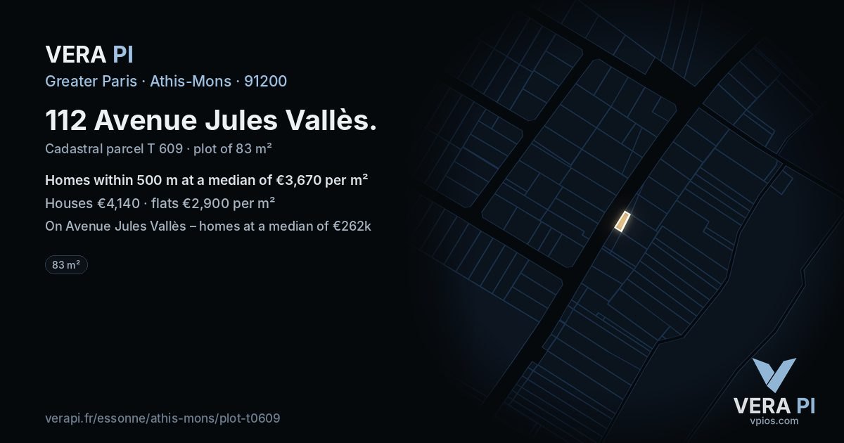 112 Avenue Jules Vallès, Athis-Mons at night – the plot lit, the parcels around coloured by the prices near them