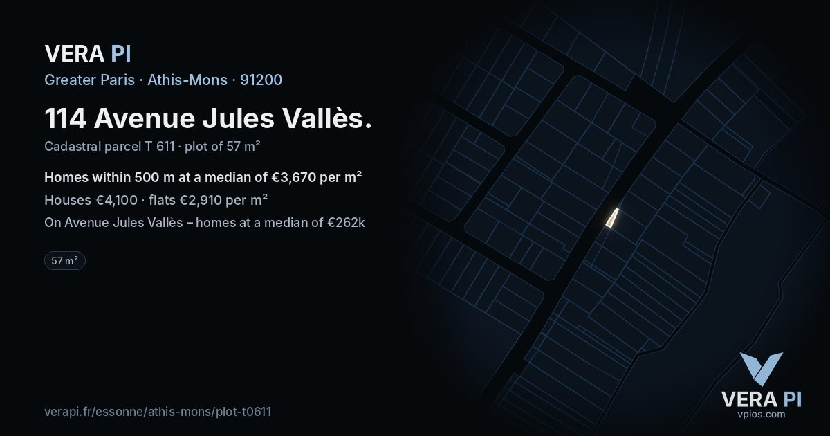 114 Avenue Jules Vallès, Athis-Mons at night – the plot lit, the parcels around coloured by the prices near them