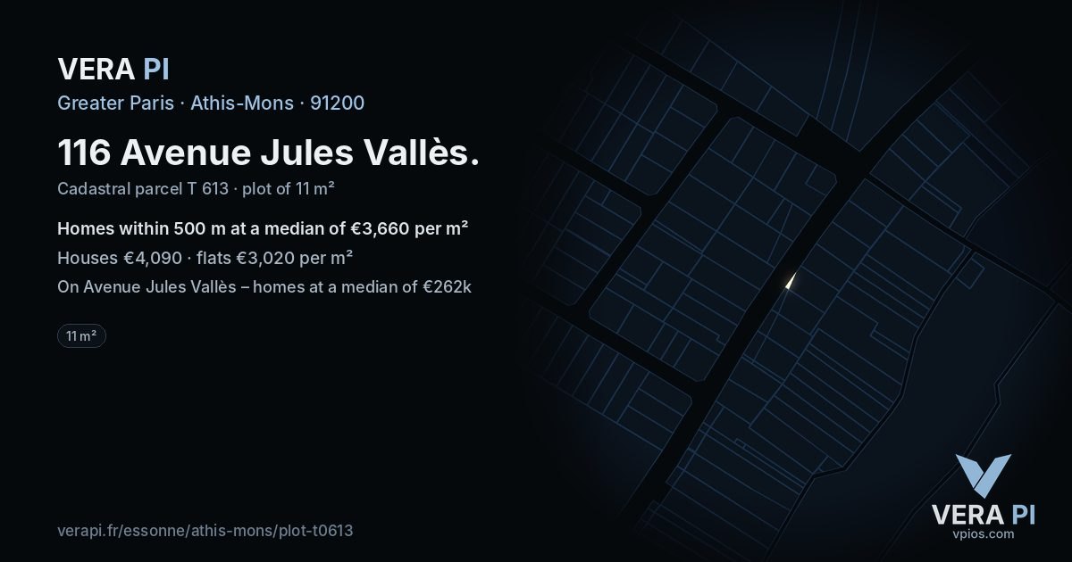 116 Avenue Jules Vallès, Athis-Mons at night – the plot lit, the parcels around coloured by the prices near them