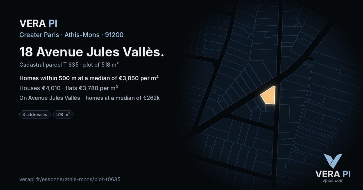 18 Avenue Jules Vallès, Athis-Mons at night – the plot lit, the parcels around coloured by the prices near them