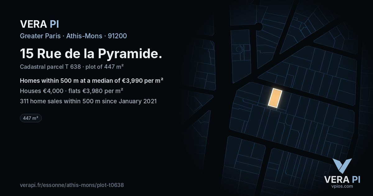 15 Rue de la Pyramide, Athis-Mons at night – the plot lit, the parcels around coloured by the prices near them