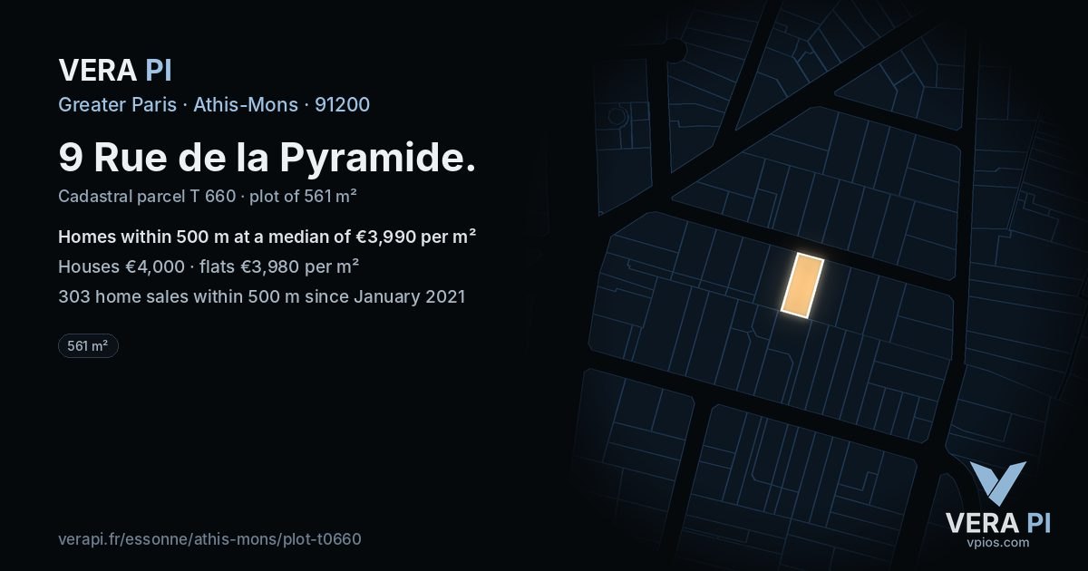 9 Rue de la Pyramide, Athis-Mons at night – the plot lit, the parcels around coloured by the prices near them