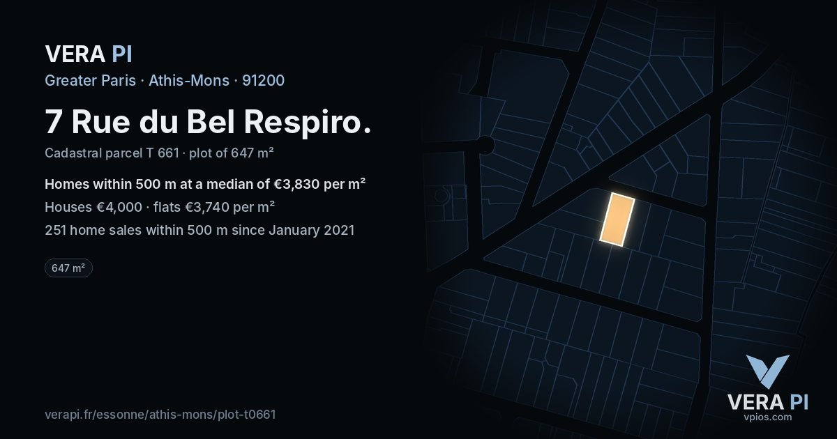 7 Rue du Bel Respiro, Athis-Mons at night – the plot lit, the parcels around coloured by the prices near them