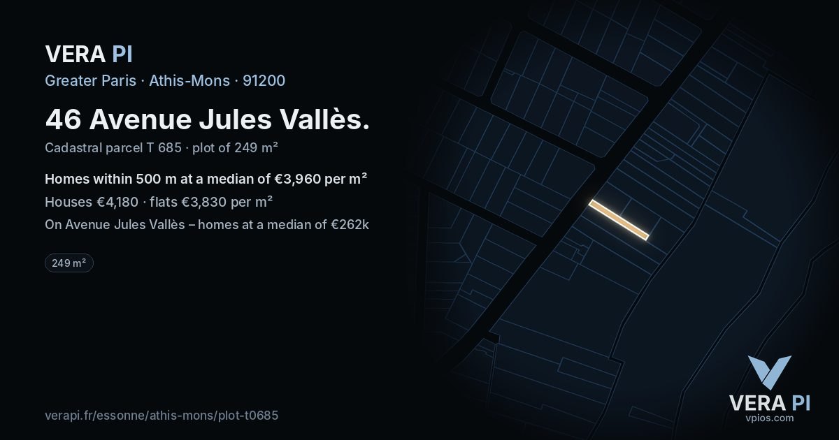 46 Avenue Jules Vallès, Athis-Mons at night – the plot lit, the parcels around coloured by the prices near them