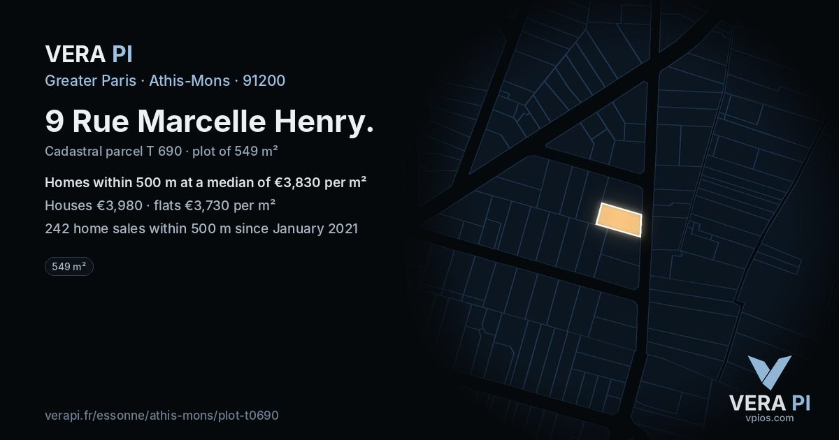 9 Rue Marcelle Henry, Athis-Mons at night – the plot lit, the parcels around coloured by the prices near them