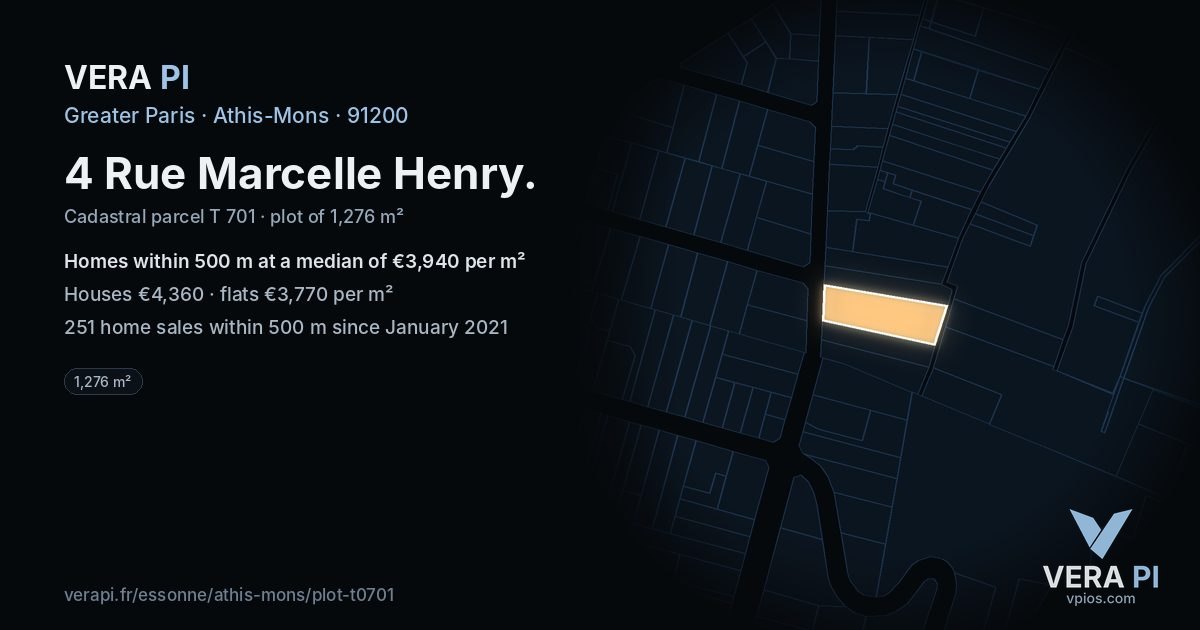 4 Rue Marcelle Henry, Athis-Mons at night – the plot lit, the parcels around coloured by the prices near them