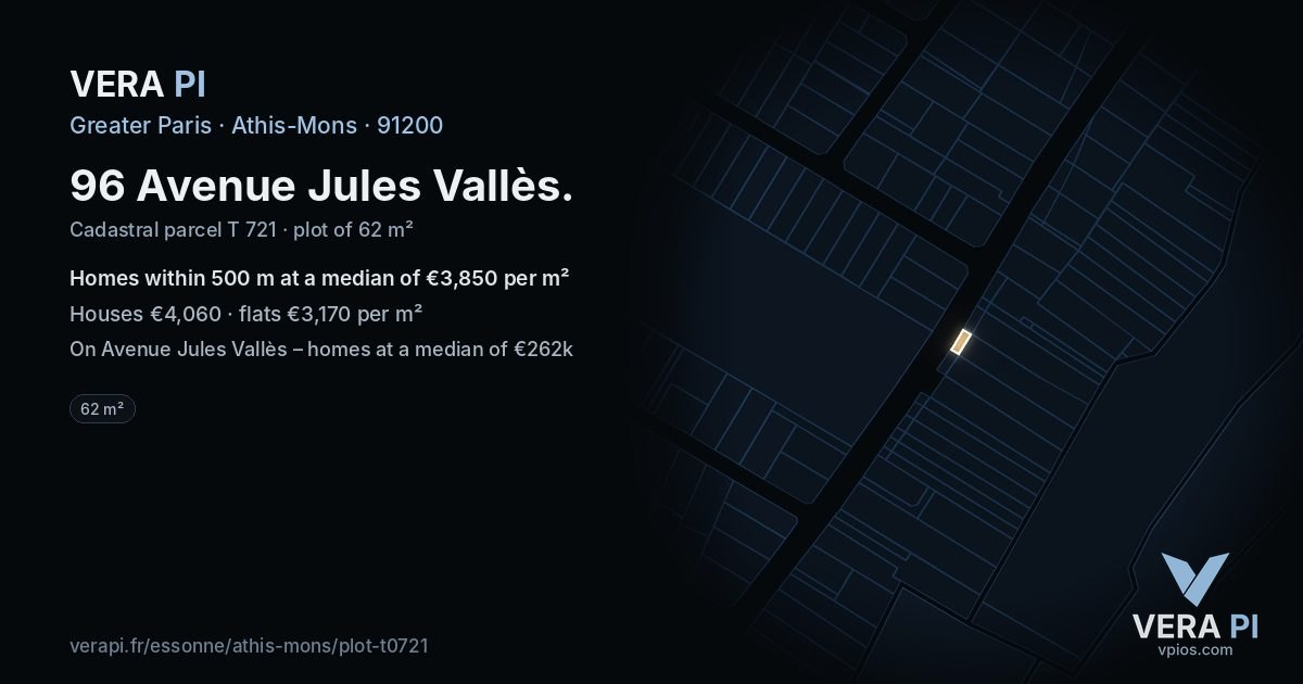 96 Avenue Jules Vallès, Athis-Mons at night – the plot lit, the parcels around coloured by the prices near them