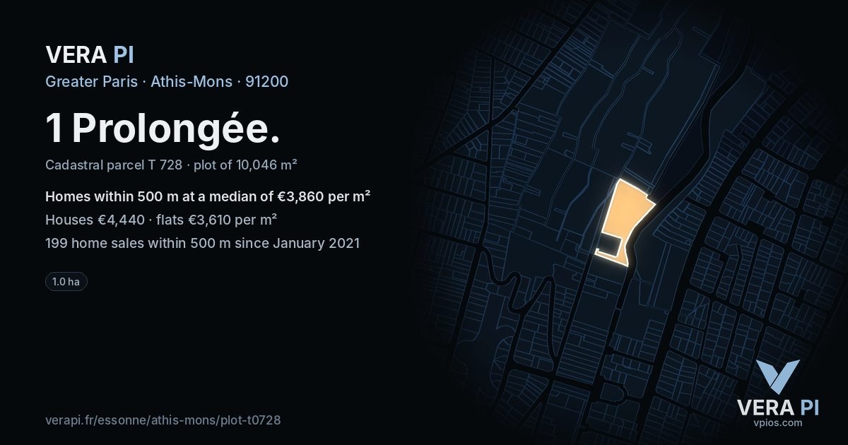 1 Prolongée, Athis-Mons at night – the plot lit, the parcels around coloured by the prices near them