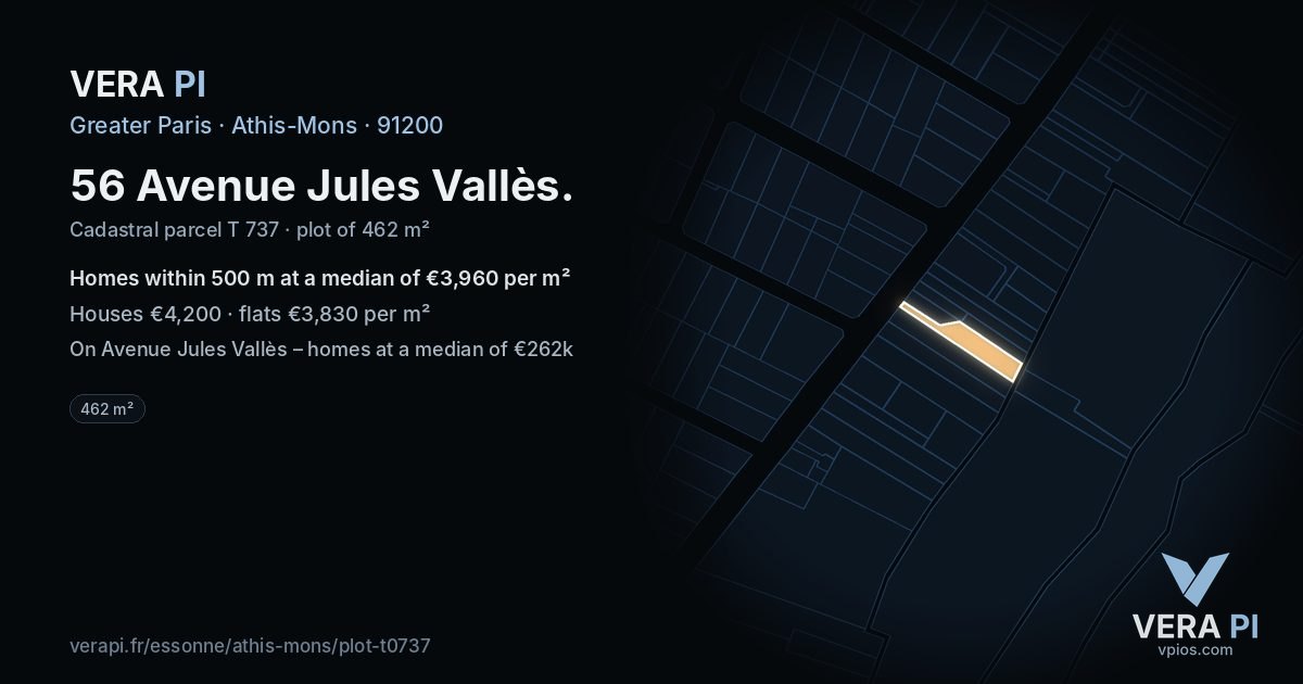 56 Avenue Jules Vallès, Athis-Mons at night – the plot lit, the parcels around coloured by the prices near them