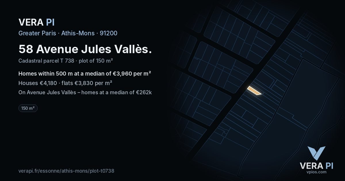 58 Avenue Jules Vallès, Athis-Mons at night – the plot lit, the parcels around coloured by the prices near them