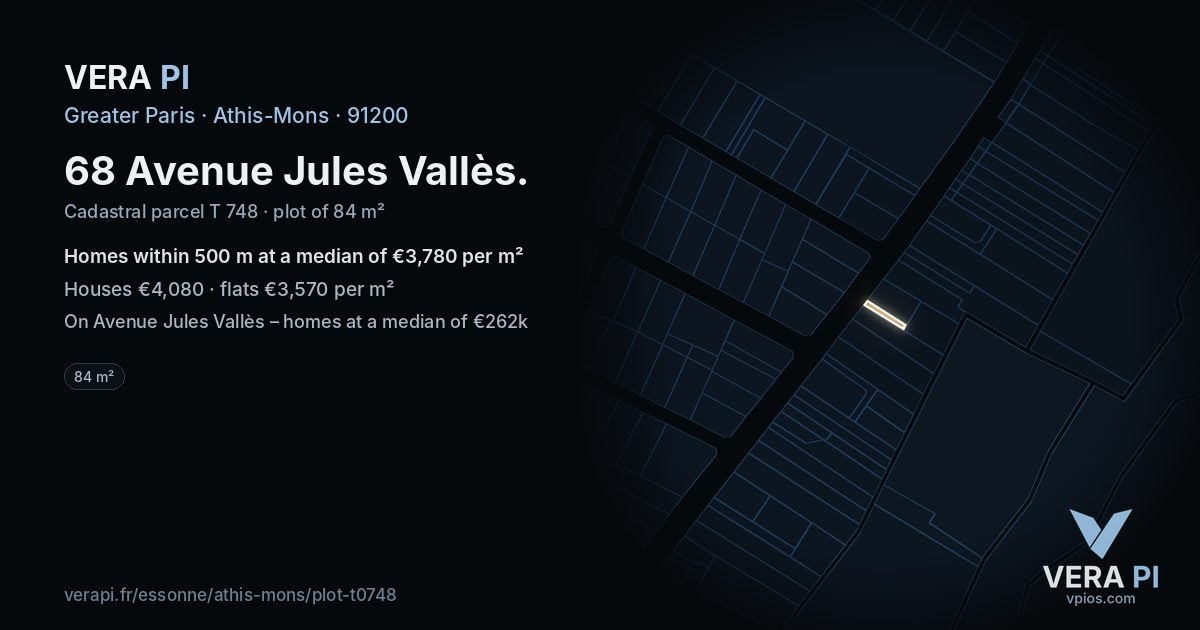 68 Avenue Jules Vallès, Athis-Mons at night – the plot lit, the parcels around coloured by the prices near them