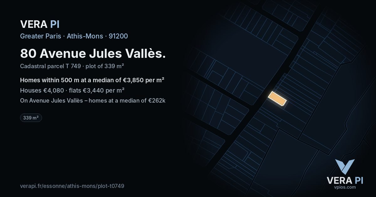 80 Avenue Jules Vallès, Athis-Mons at night – the plot lit, the parcels around coloured by the prices near them
