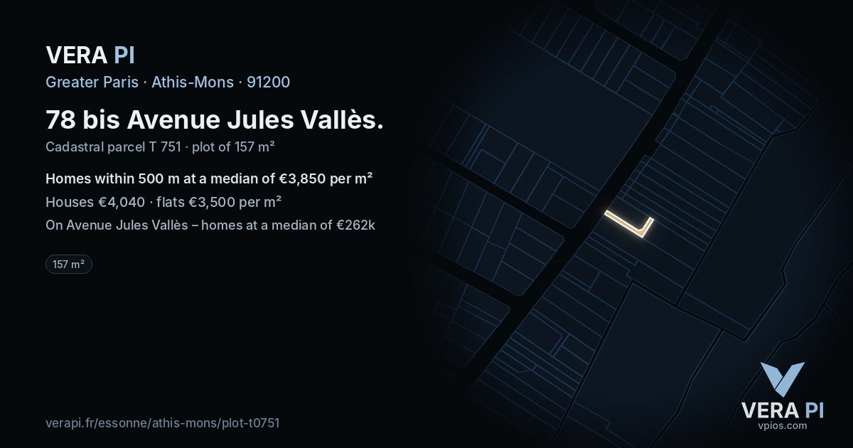 78 bis Avenue Jules Vallès, Athis-Mons at night – the plot lit, the parcels around coloured by the prices near them