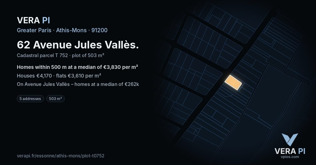 62 Avenue Jules Vallès, Athis-Mons at night – the plot lit, the parcels around coloured by the prices near them