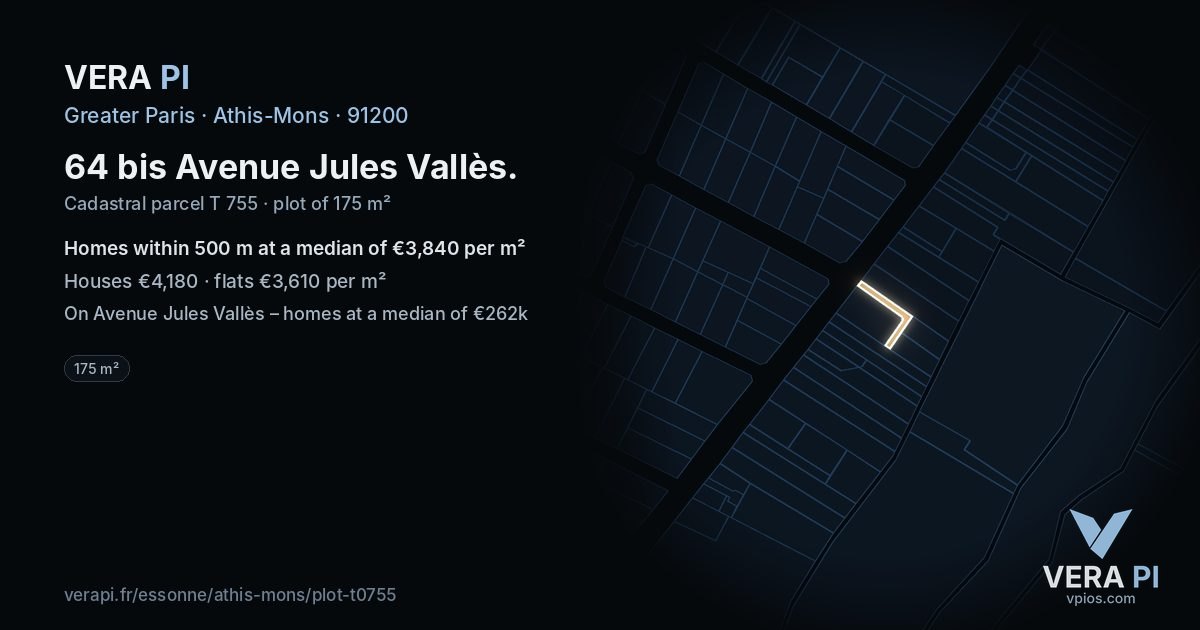 64 bis Avenue Jules Vallès, Athis-Mons at night – the plot lit, the parcels around coloured by the prices near them