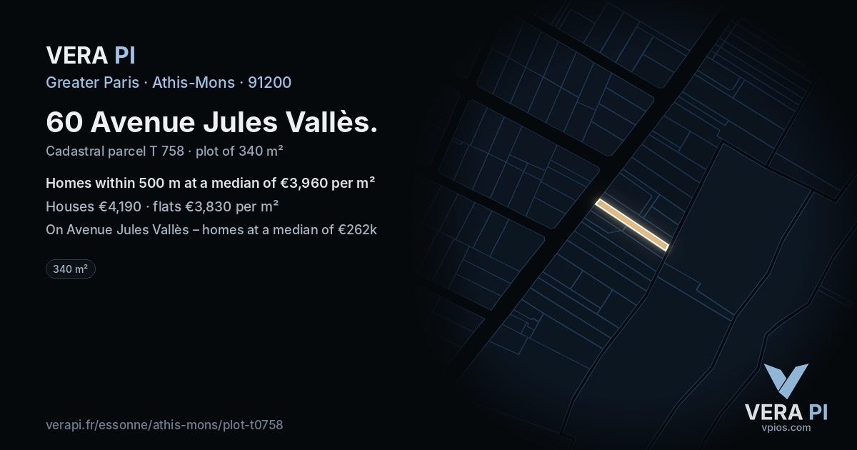 60 Avenue Jules Vallès, Athis-Mons at night – the plot lit, the parcels around coloured by the prices near them